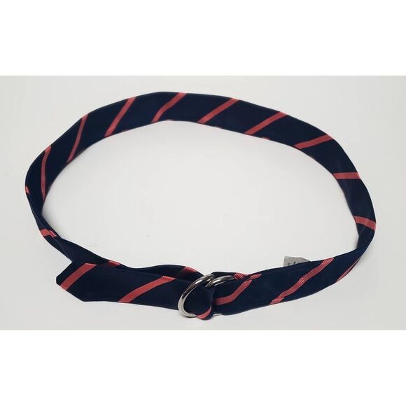 J. Crew Tie Belt 100% Silk Diagonal Print Navy & Salmon D Ring 68435 WOM SM/MED - Picture 4 of 8